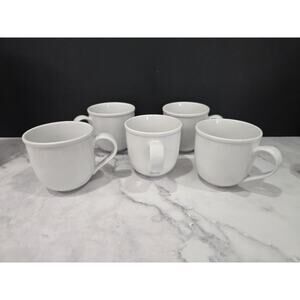 Set of 5 Crate & Barrel Cafeware ll Coffee Mugs White Porcelain Café Quality